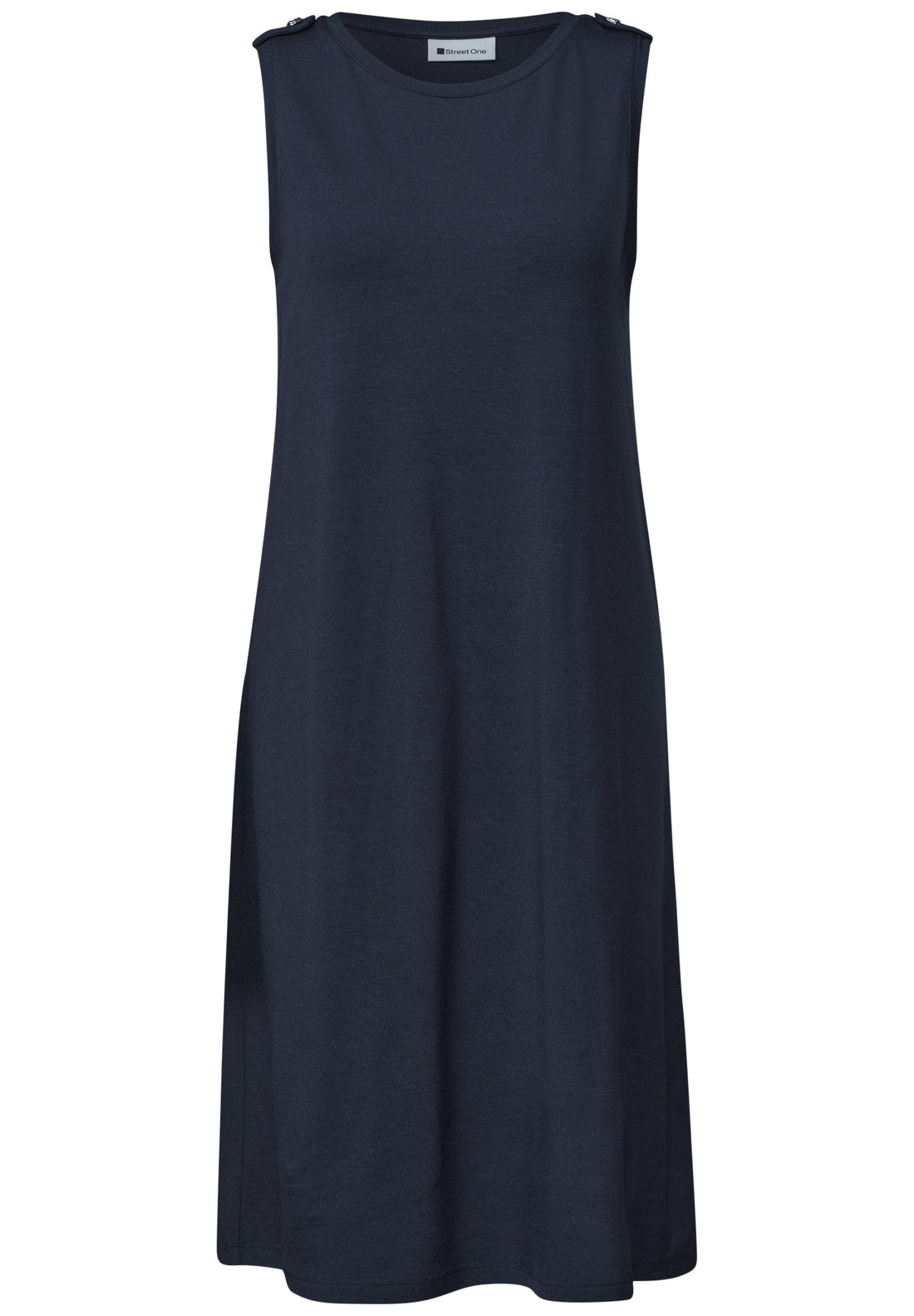 Knielanges Kleid mit Rundhals und Knopfdetail