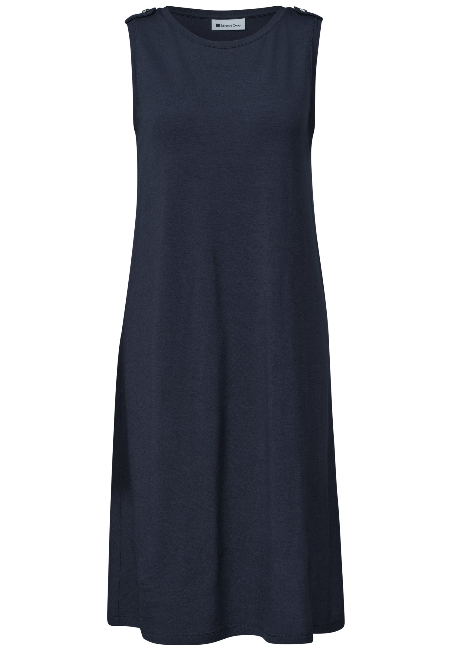 Knielanges Kleid mit Rundhals und Knopfdetail