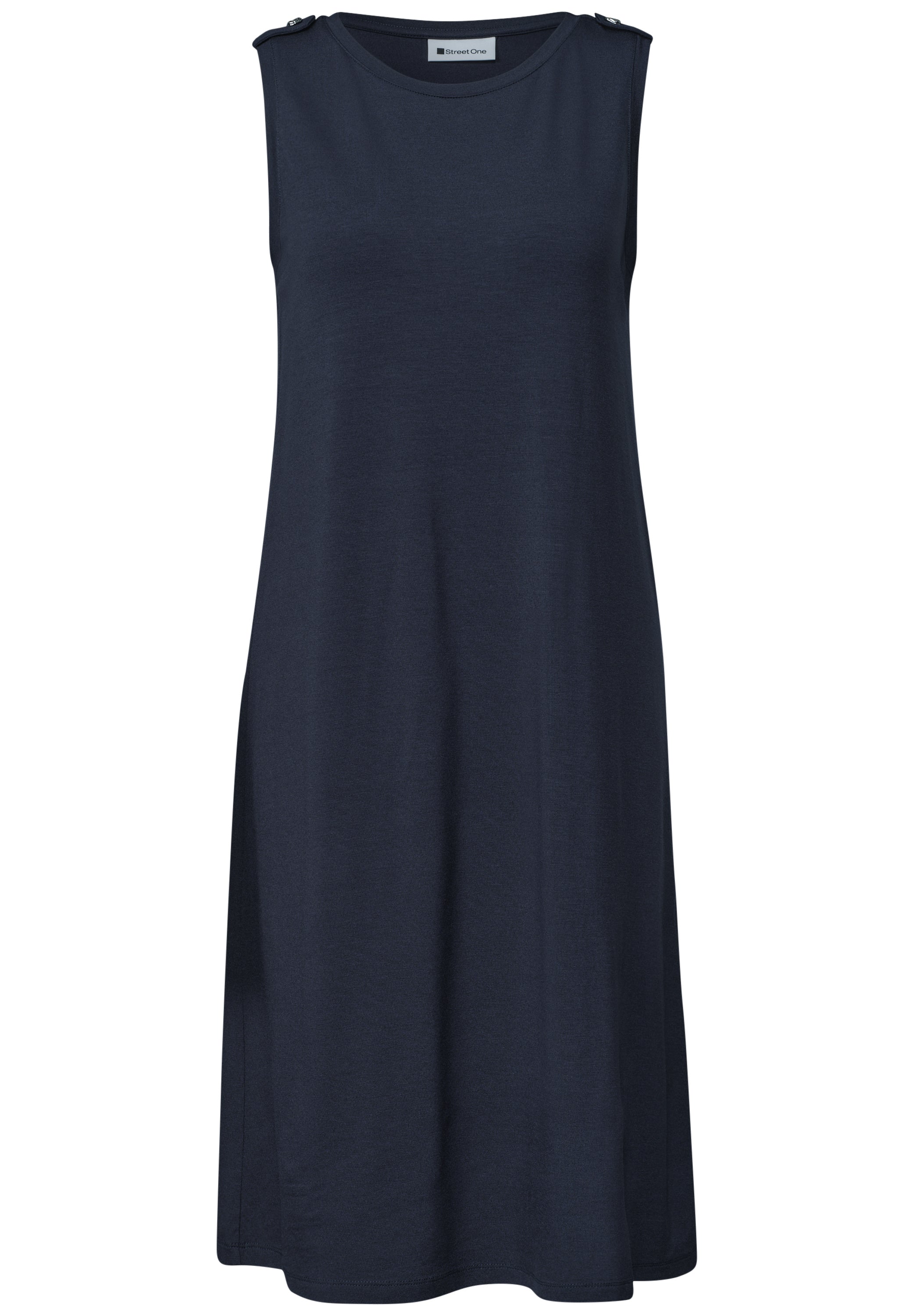 Knielanges Kleid mit Rundhals und Knopfdetail