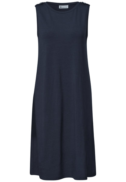 Knielanges Kleid mit Rundhals und Knopfdetail