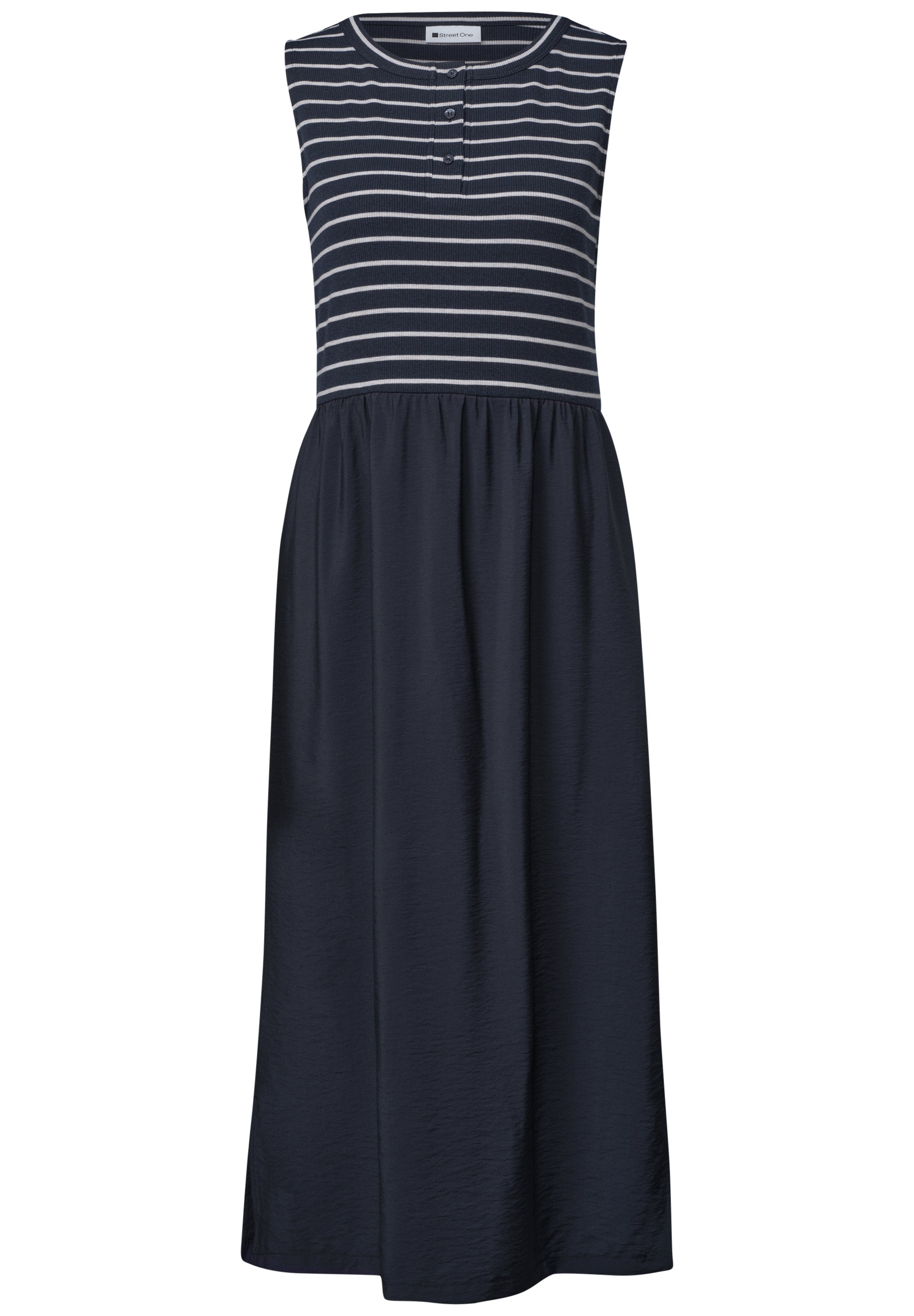 Midikleid mit Strukturmix und Knopfdetail