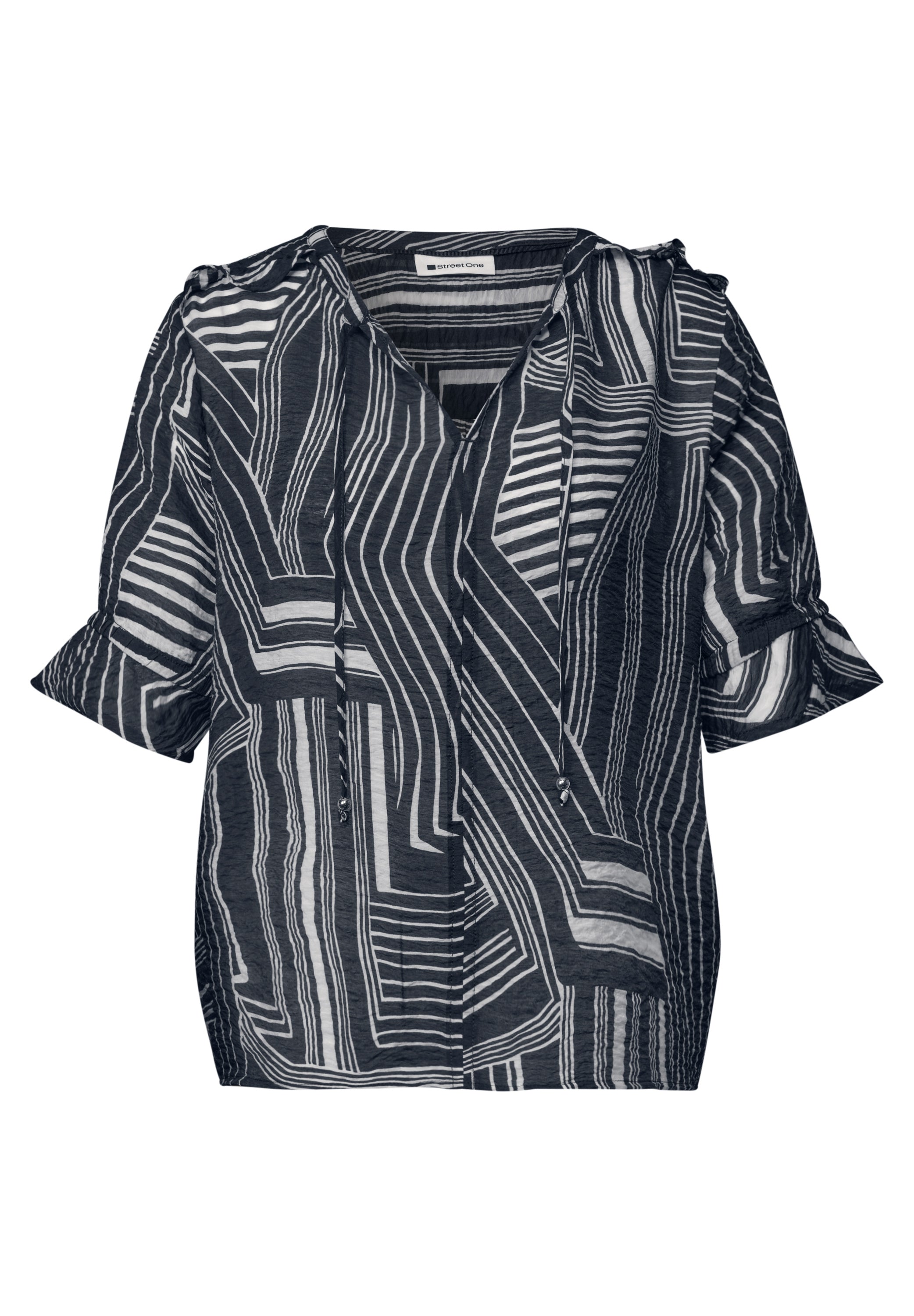 Kurzarm Bluse mit Split Neck und Print