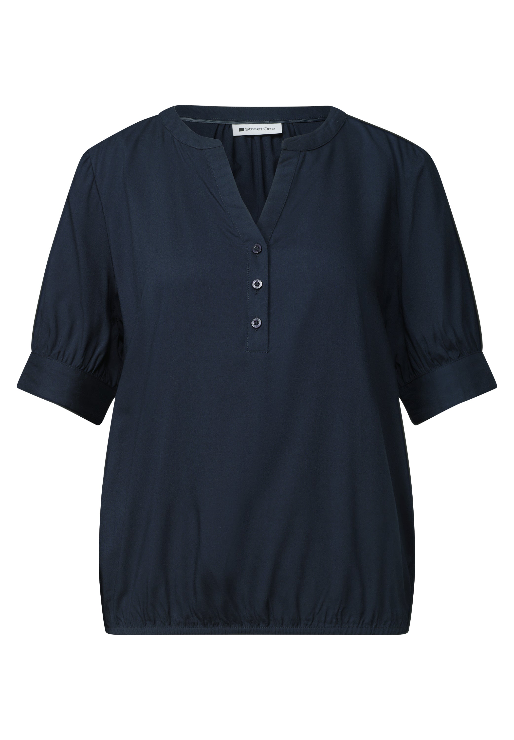 Kurzarm Bluse mit Split Neck und Elastiksaum