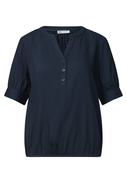 Kurzarm Bluse mit Split Neck und Elastiksaum
