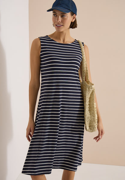 Midikleid mit Rundhals und Streifen