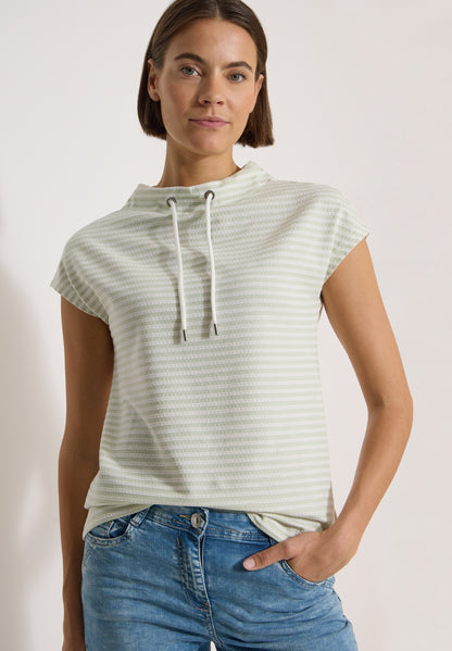 T-Shirt mit Funnel Neck und Streifen