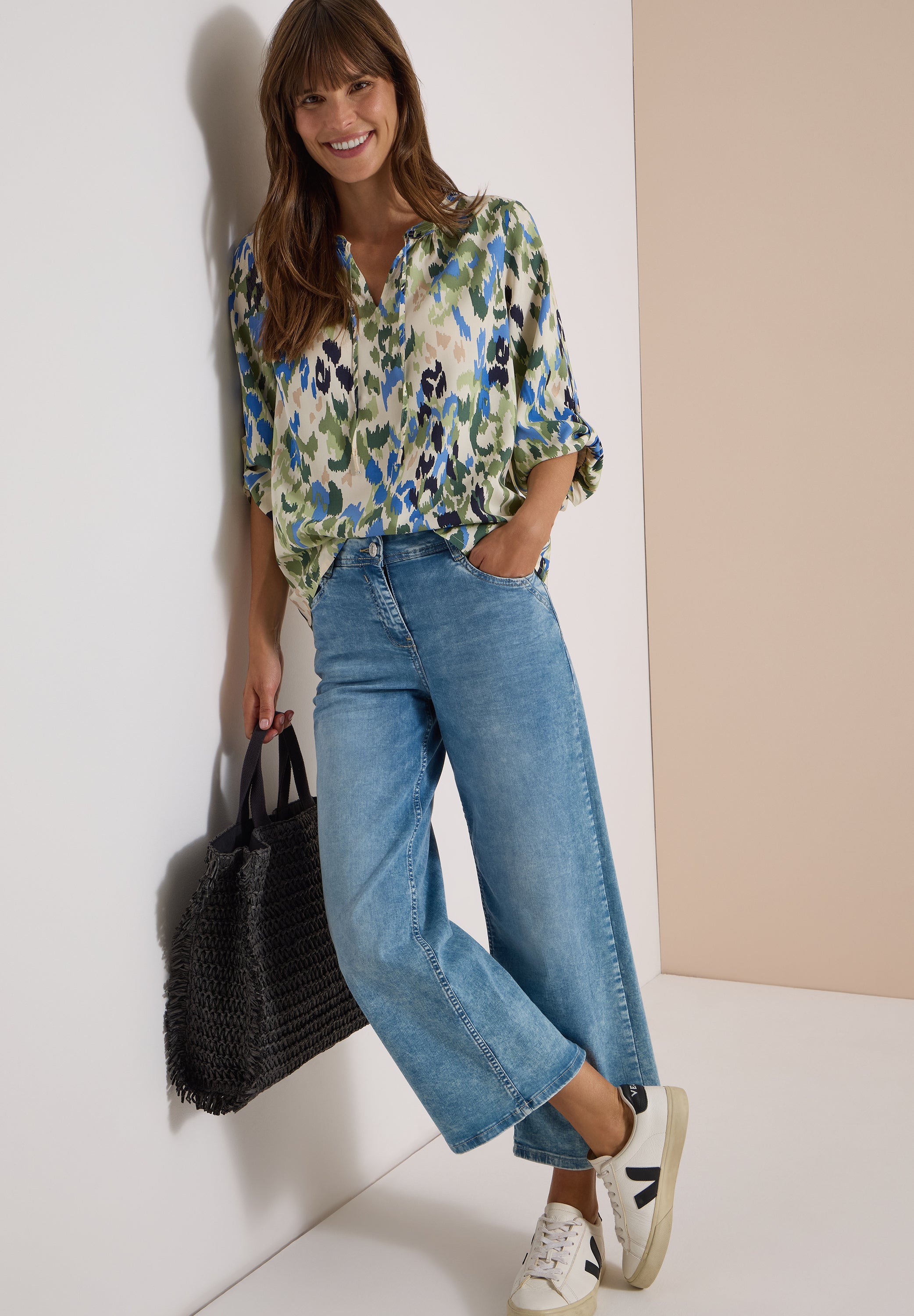 3/4-Arm Bluse mit Turn-Up und Print
