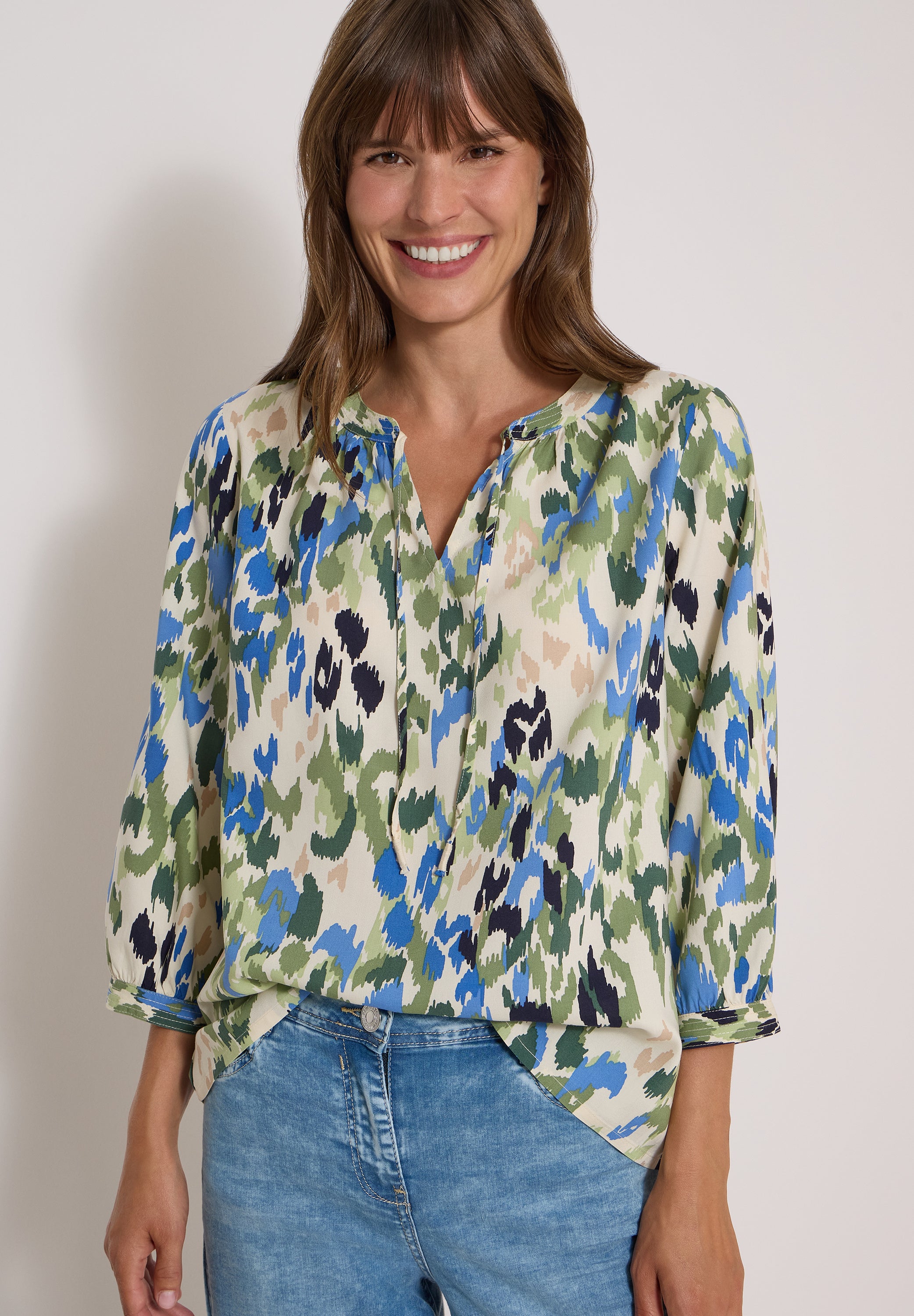 3/4-Arm Bluse mit Turn-Up und Print