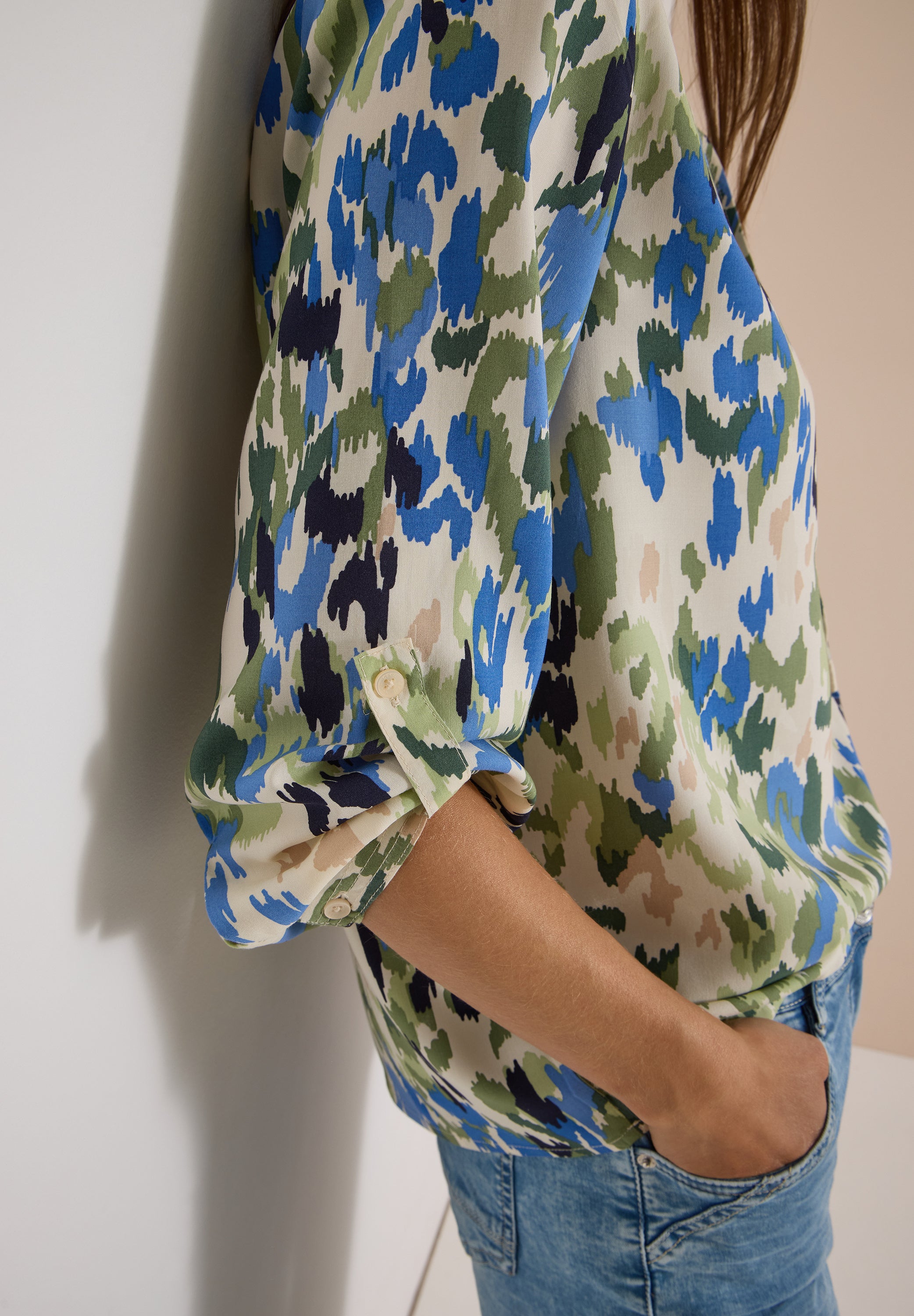 3/4-Arm Bluse mit Turn-Up und Print