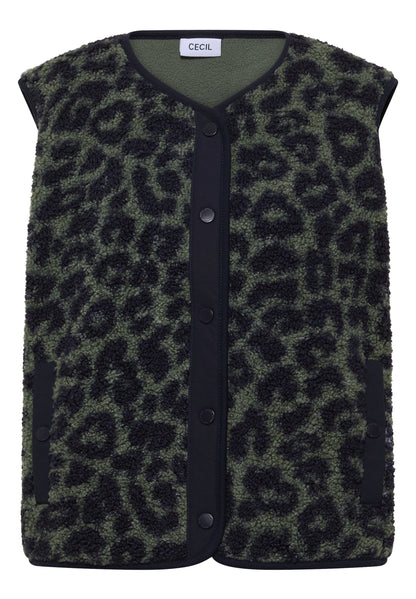 Teddy-Weste mit Softshelldetails und Leo-Muster