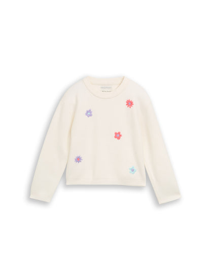 Strickpullover mit Blumen-Stickerei