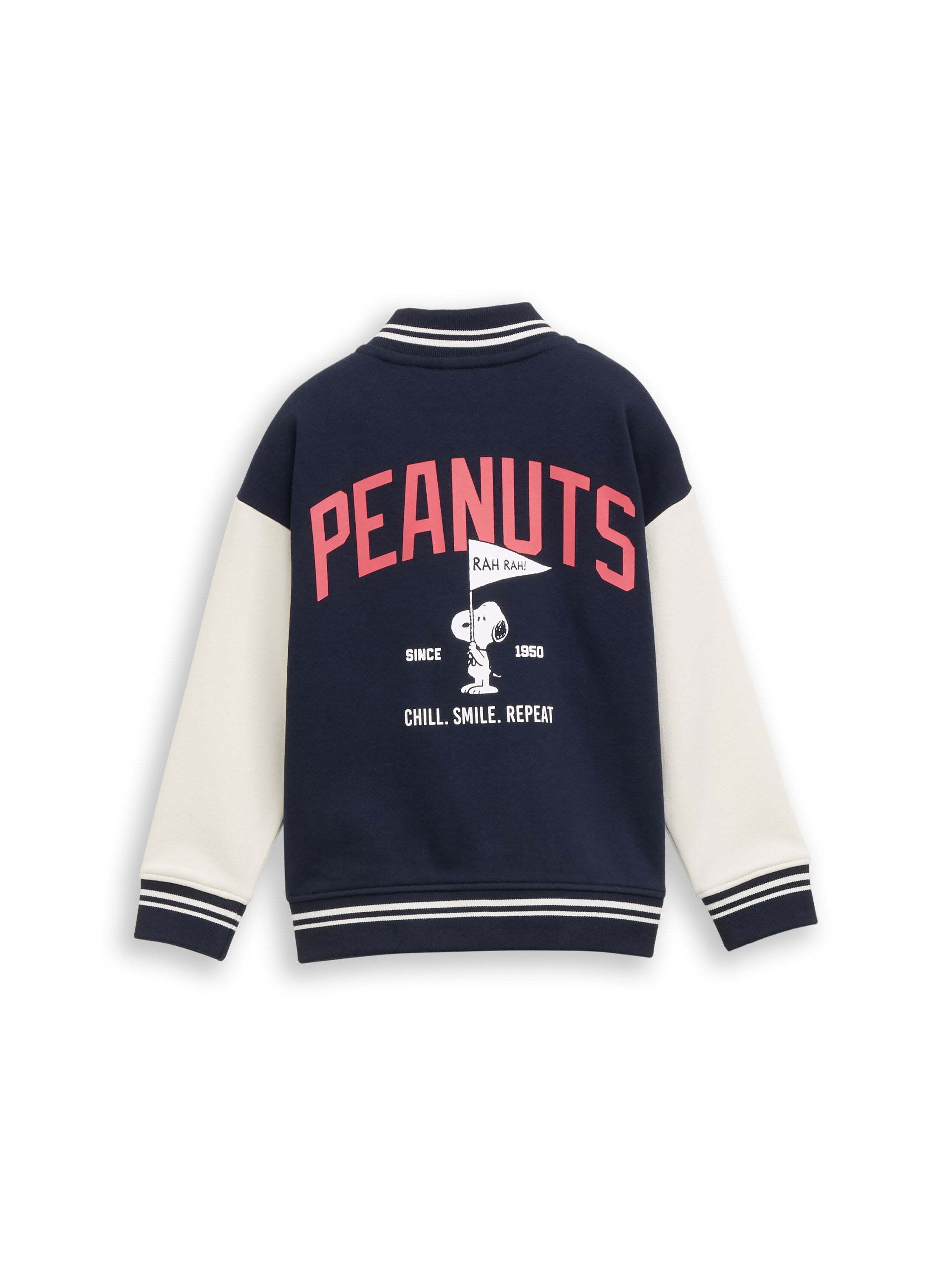 Oversize College Sweatjacke mit Snoopy-Rückenprint