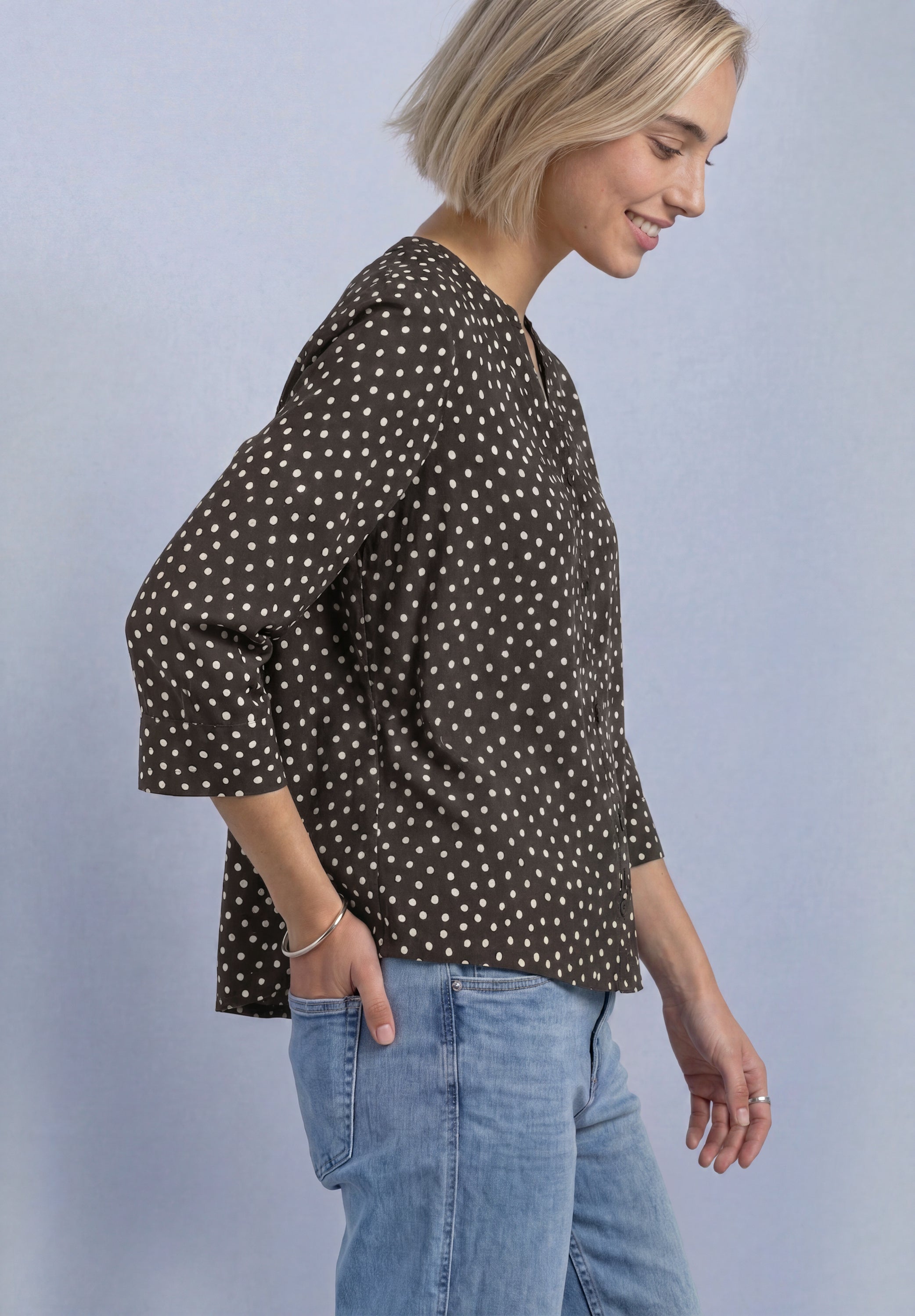 3/4-Arm Bluse mit Split Neck und Print