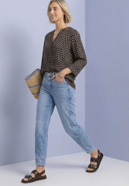 3/4-Arm Bluse mit Split Neck und Print