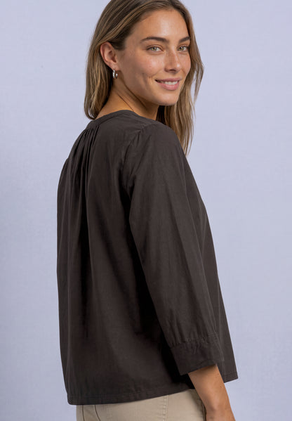 3/4-Arm Bluse mit Split Neck