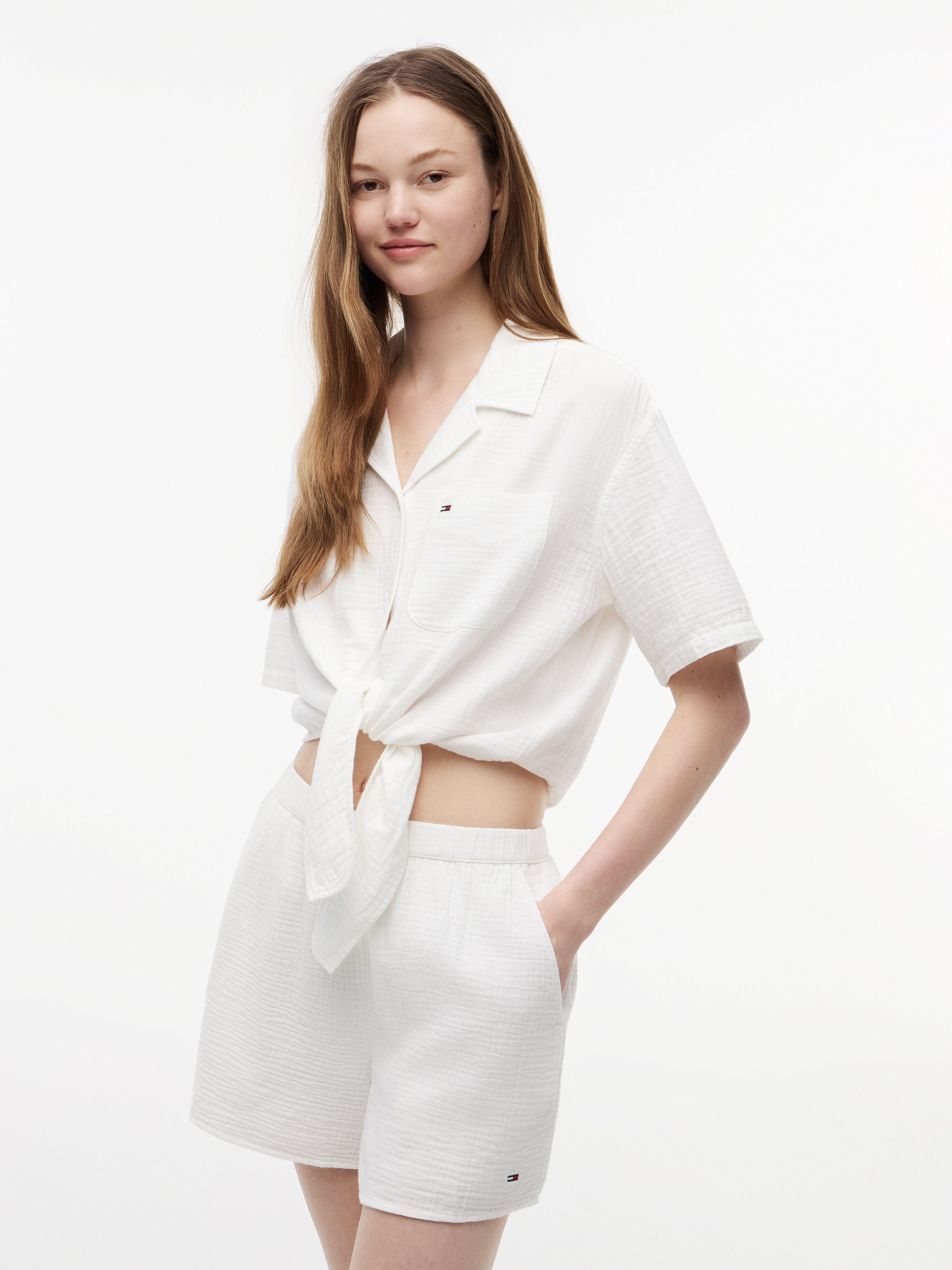 TJW TEXTURED TIE FRONT SS SHIRT