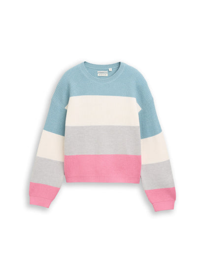 Cropped Strickpullover mit Colour Blocking