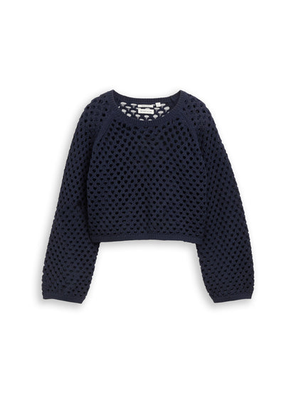 Cropped Strickpullover mit Lochmuster