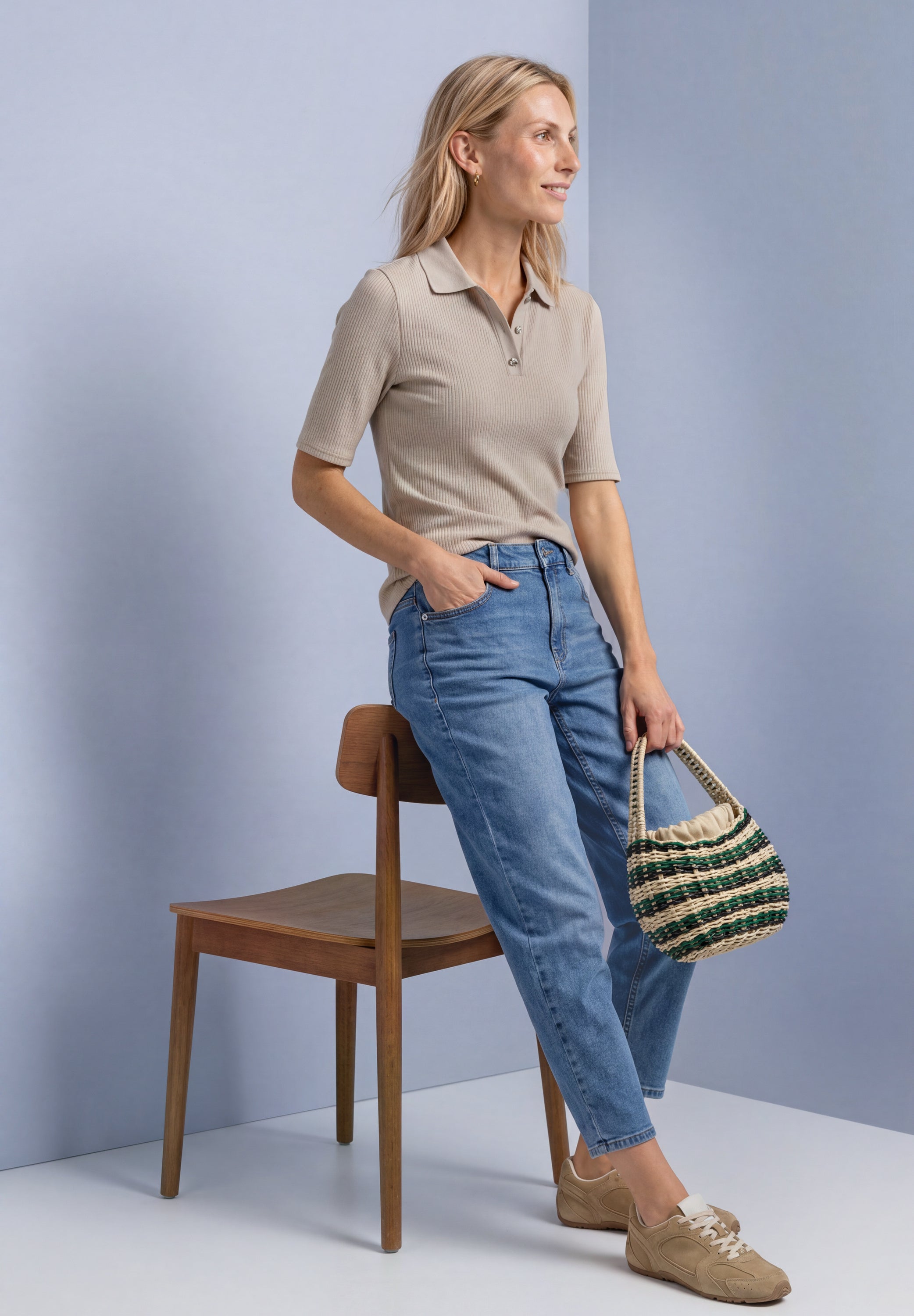 Poloshirt im Strick-Look mit Rippstruktur
