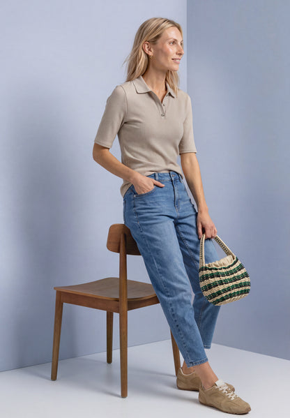 Poloshirt im Strick-Look mit Rippstruktur