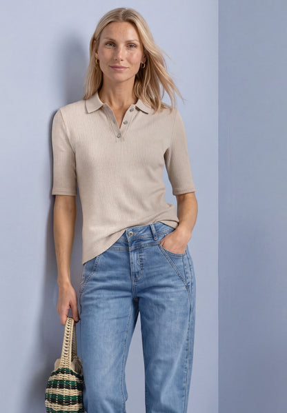 Poloshirt im Strick-Look mit Rippstruktur
