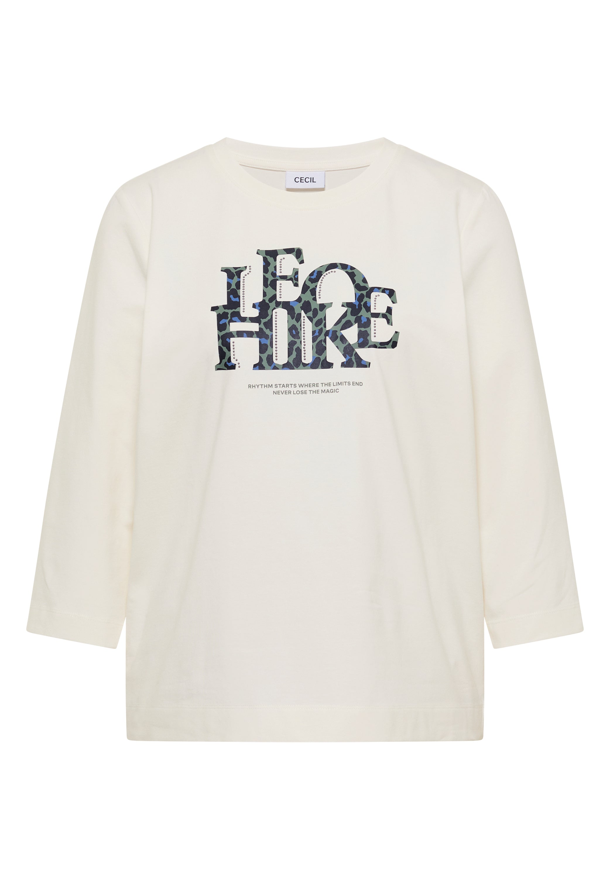 3/4-Arm Shirt mit Wording im Leo-Look
