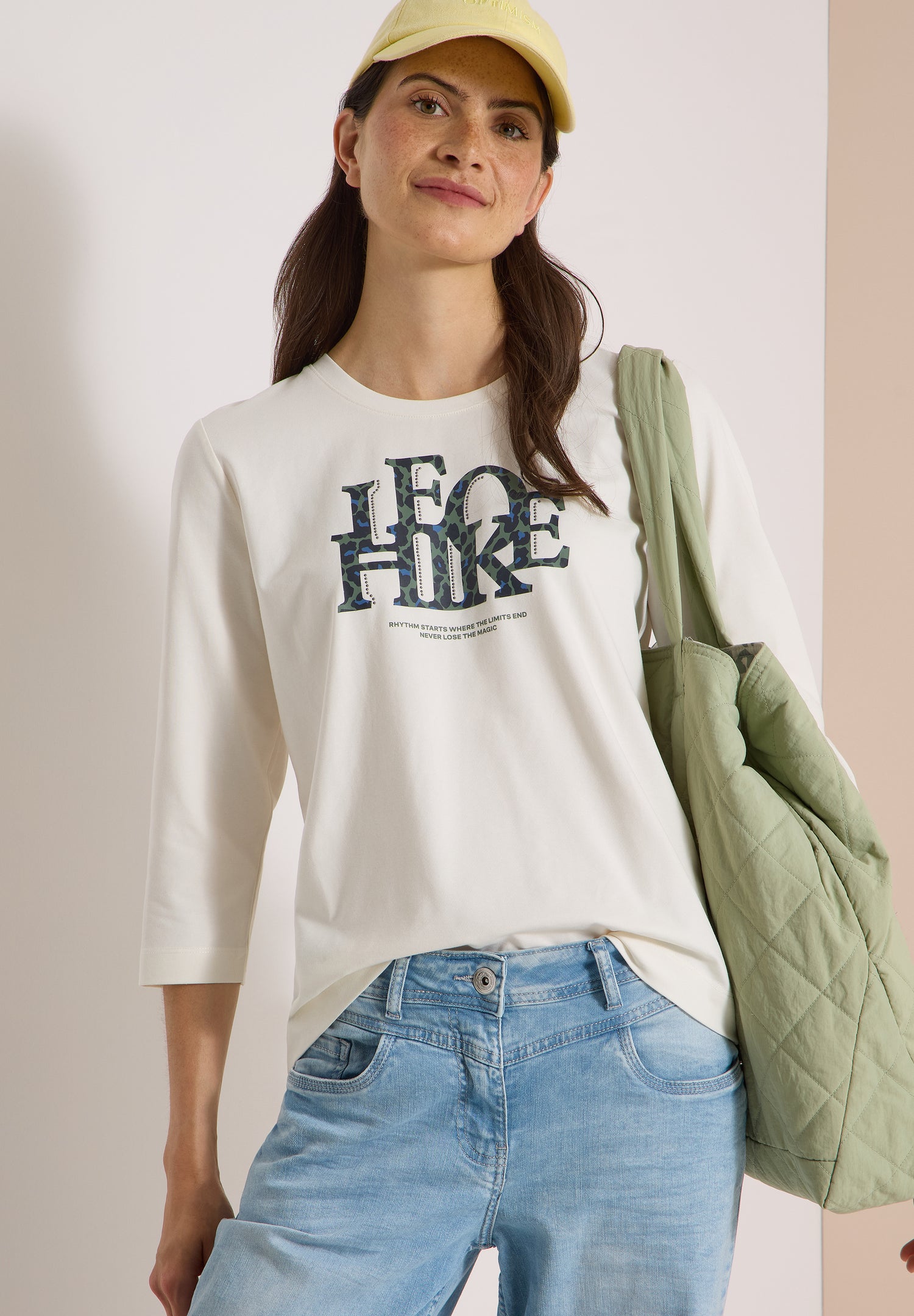 3/4-Arm Shirt mit Wording im Leo-Look