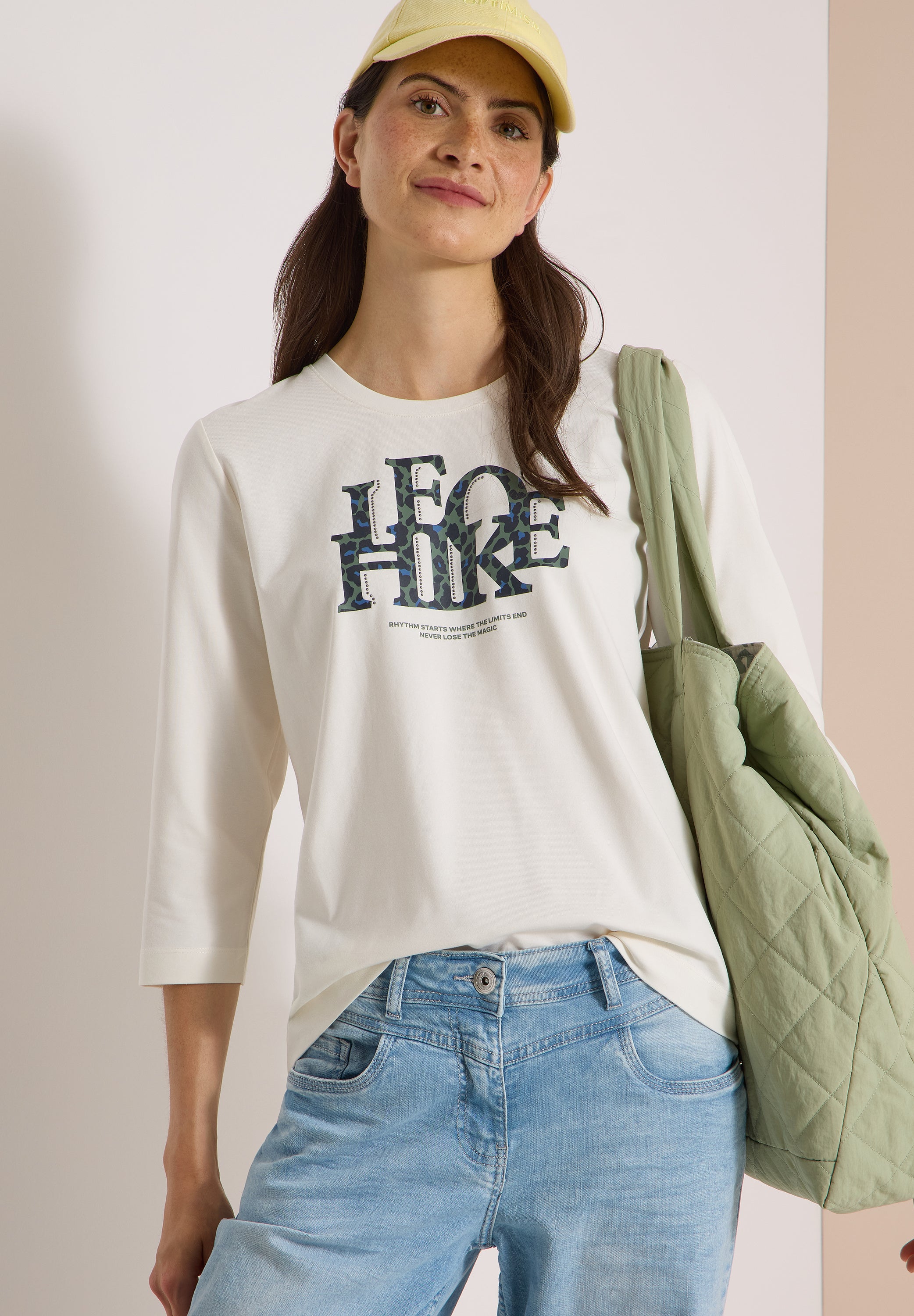 3/4-Arm Shirt mit Wording im Leo-Look