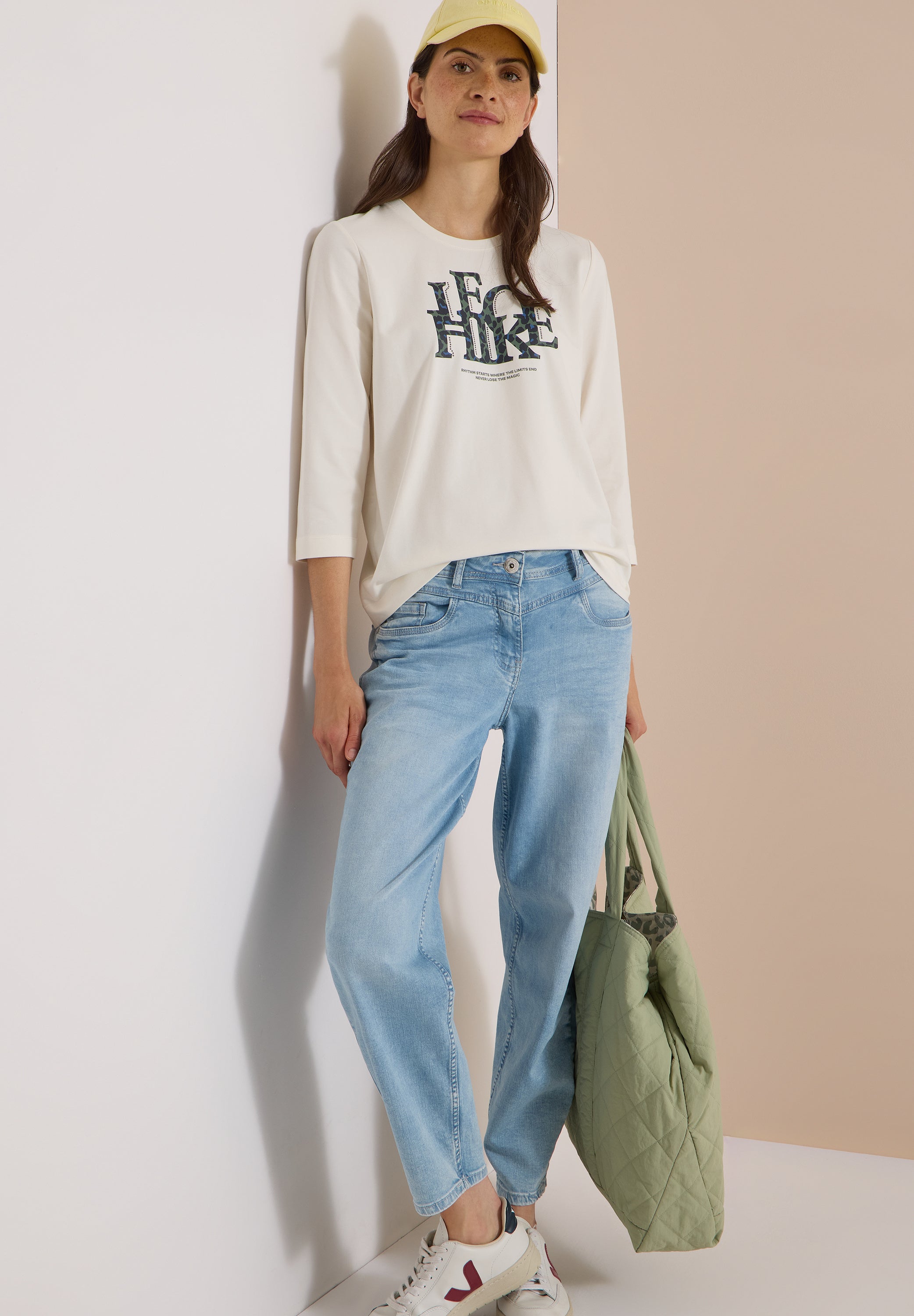 3/4-Arm Shirt mit Wording im Leo-Look