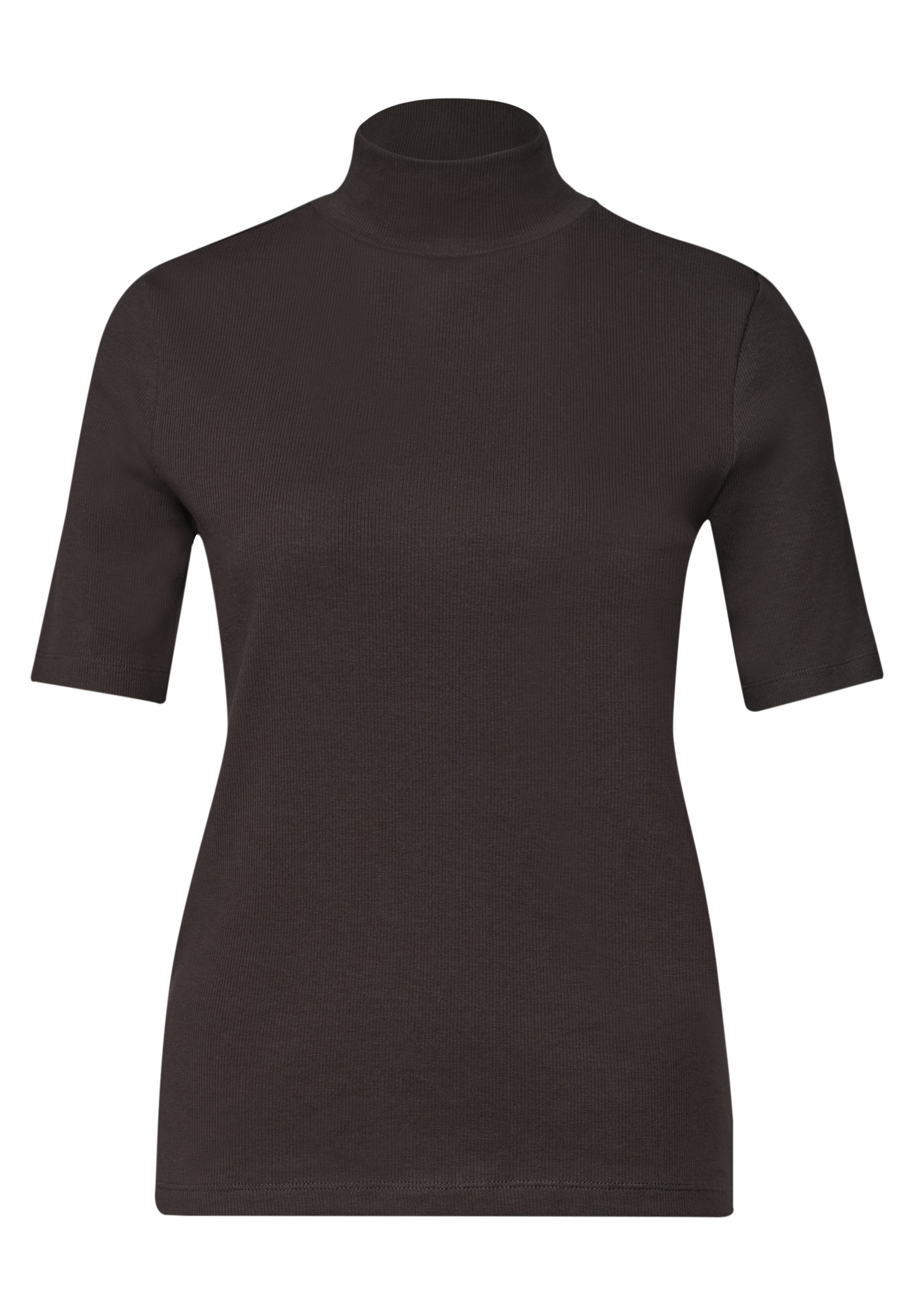T-Shirt mit Turtle Neck in Rippstruktur