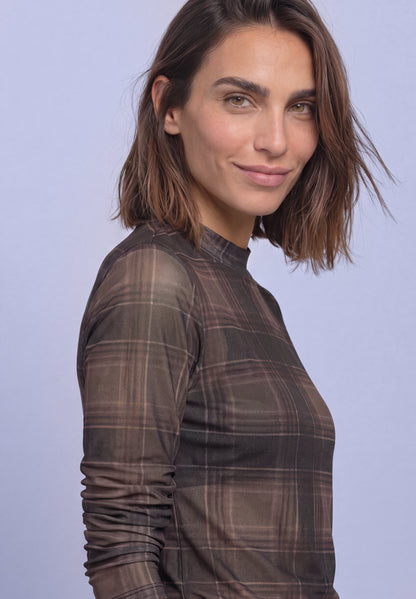 Langarm Mesh-Shirt mit Rundhals und Print