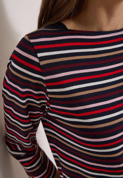 3/4-Arm Shirt mit Boat Neck und Streifen