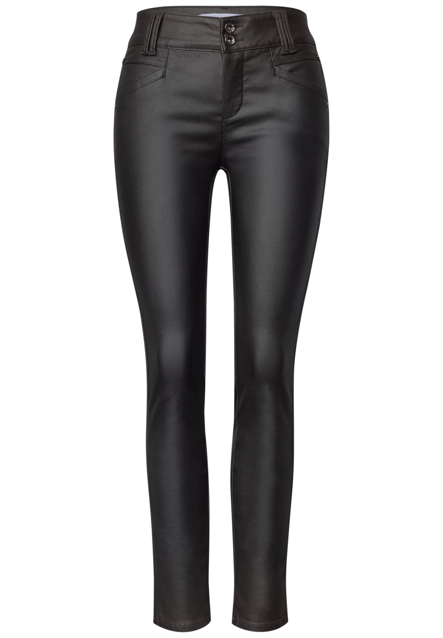 Mid Waist Hose im Slim Fit in Leder-Optik