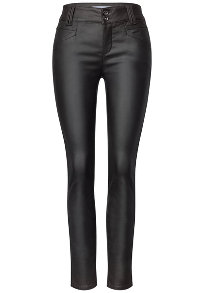 Mid Waist Hose im Slim Fit in Leder-Optik