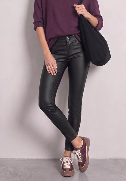 Mid Waist Hose im Slim Fit in Leder-Optik