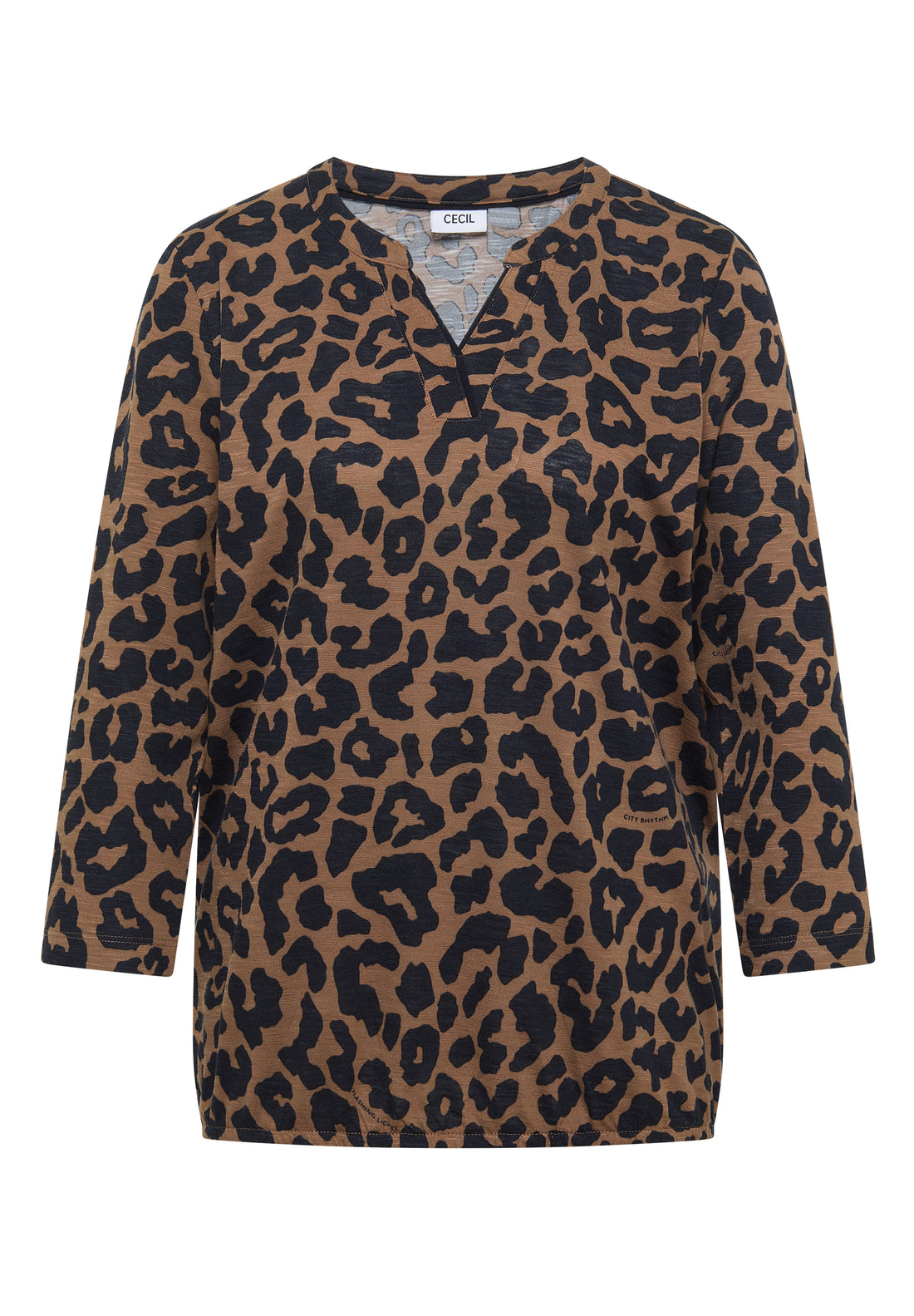 3/4-Arm Shirt mit Split Neck und Leo-Muster