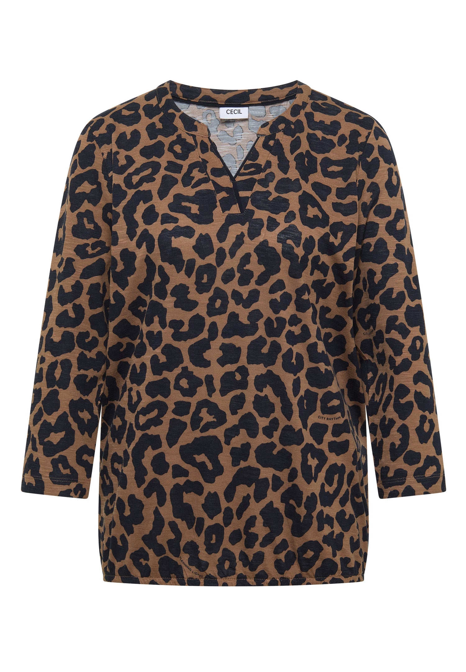 3/4-Arm Shirt mit Split Neck und Leo-Muster