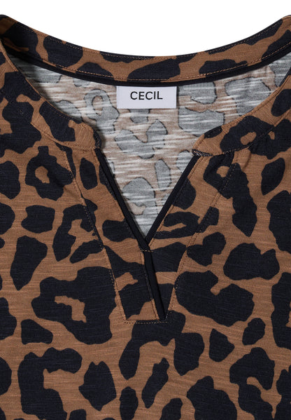 3/4-Arm Shirt mit Split Neck und Leo-Muster