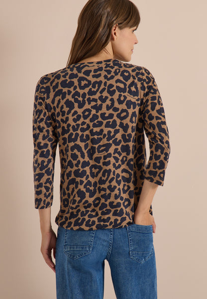 3/4-Arm Shirt mit Split Neck und Leo-Muster