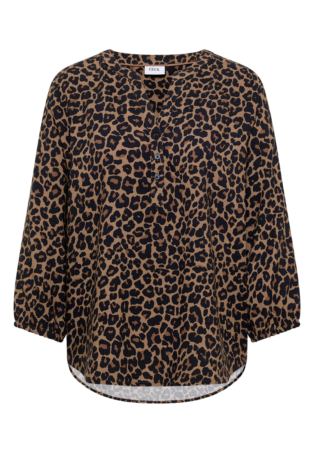 3/4-Arm Tunika mit Split Neck und Leo-Muster