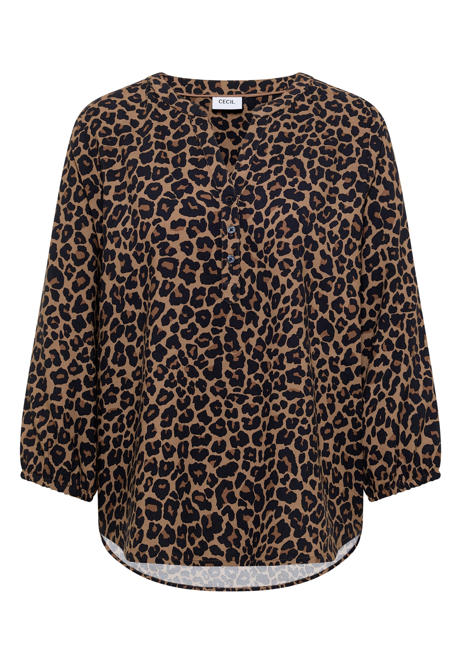 3/4-Arm Tunika mit Split Neck und Leo-Muster
