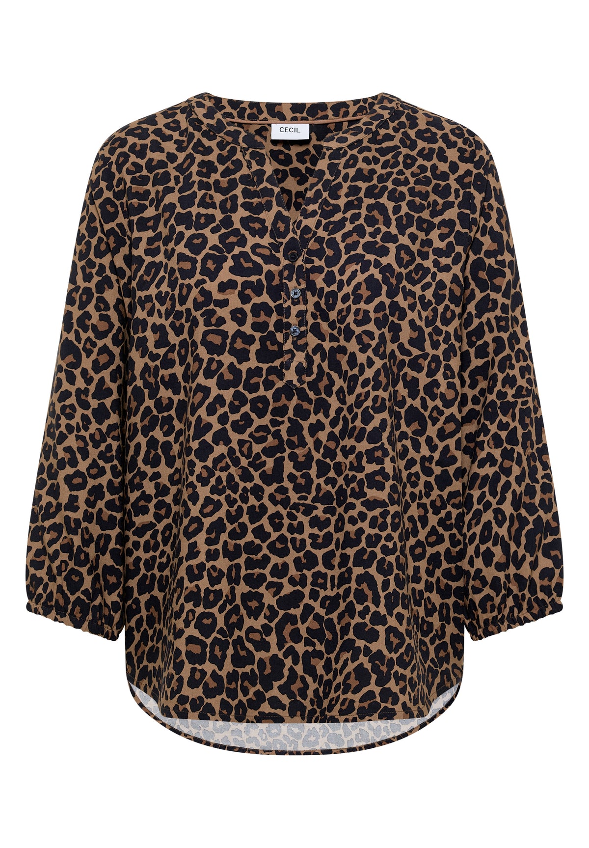 3/4-Arm Tunika mit Split Neck und Leo-Muster