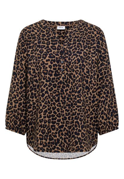3/4-Arm Tunika mit Split Neck und Leo-Muster