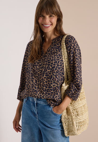 3/4-Arm Tunika mit Split Neck und Leo-Muster