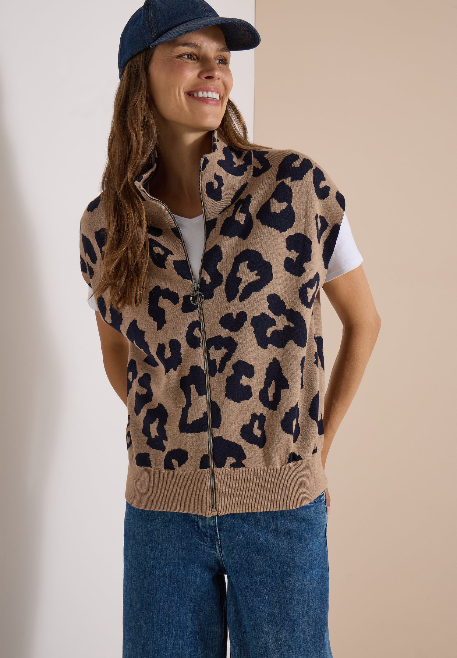 Doubleface Weste mit Kragen und Zipper