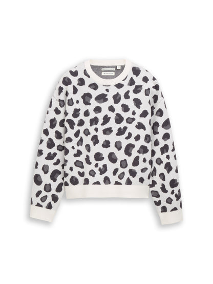 Jacquard Strickpullover mit Leo-Muster