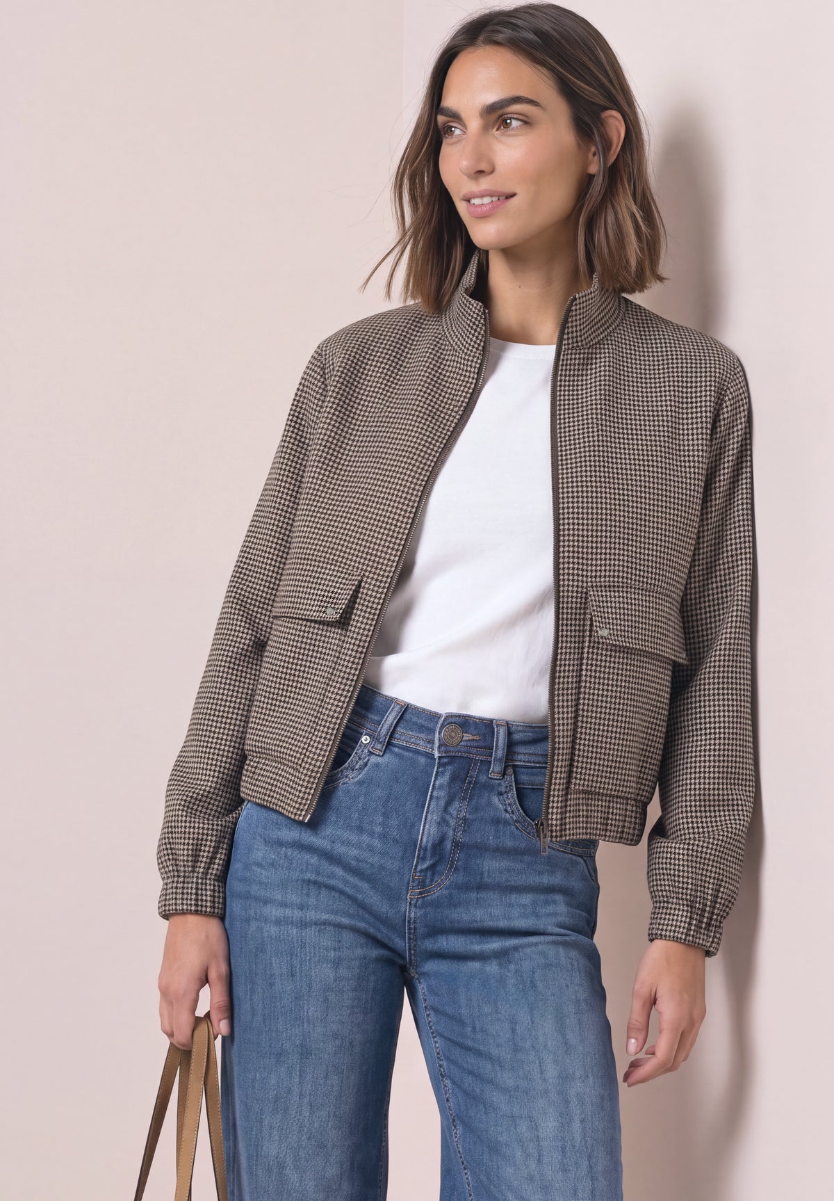 Jacke mit Houndstooth Muster und Zipper