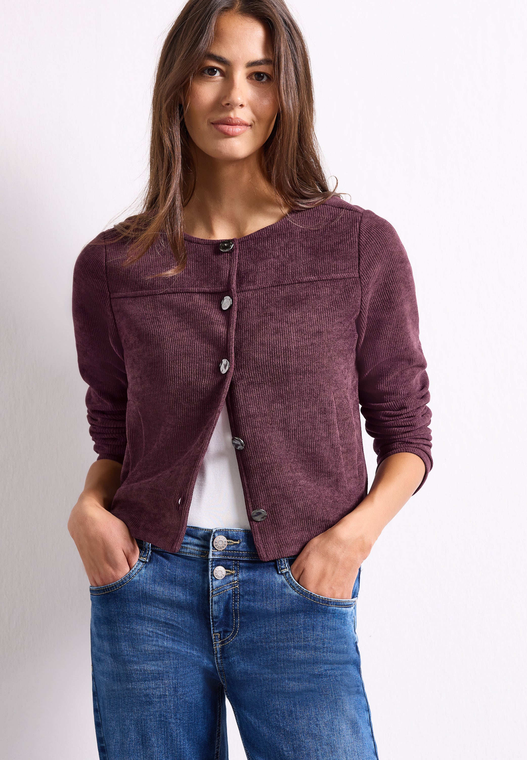 Langarm Jacke mit Rundhals und Knöpfen