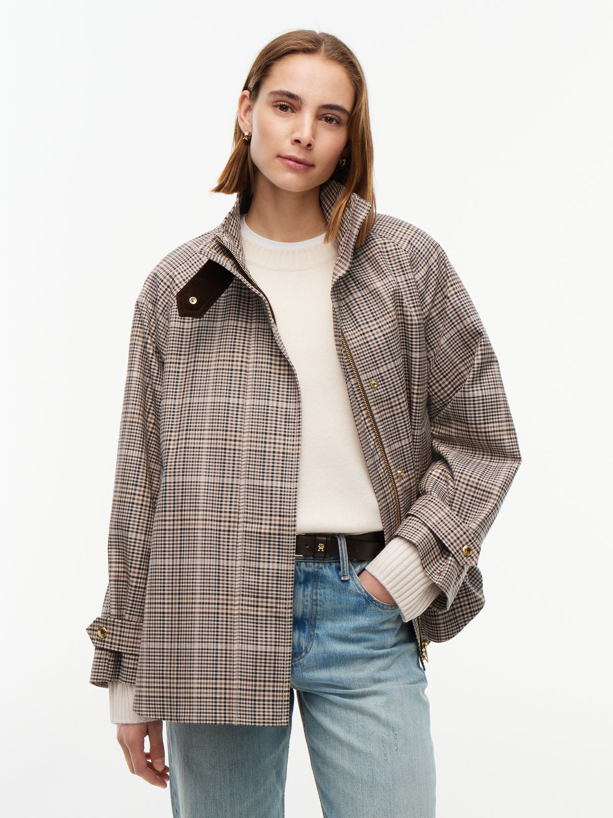 COTTON CHECK CAPE COAT