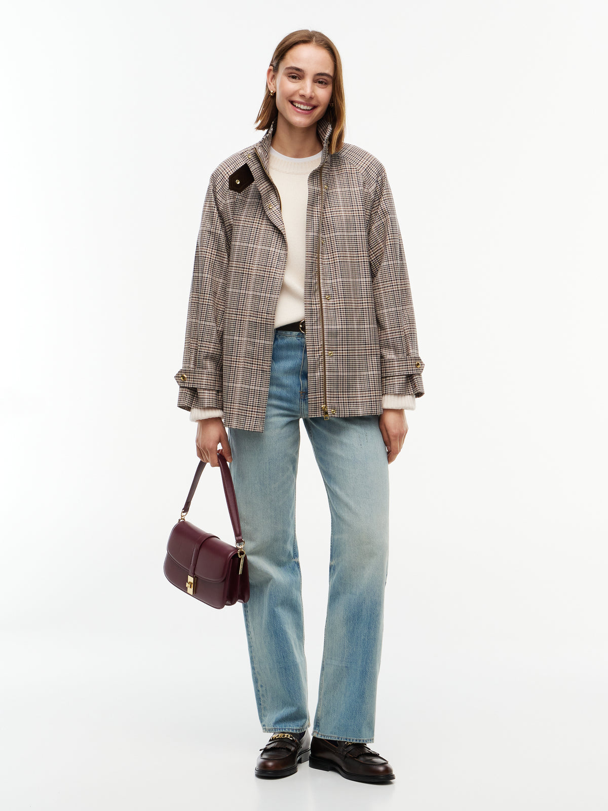 COTTON CHECK CAPE COAT